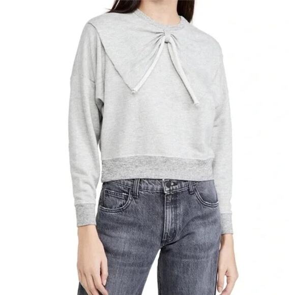 THE GREAT. The Bow Dropped Shoulder Sweatshirt Light Heather Grey Women's Size 1 - Picture 3 of 11